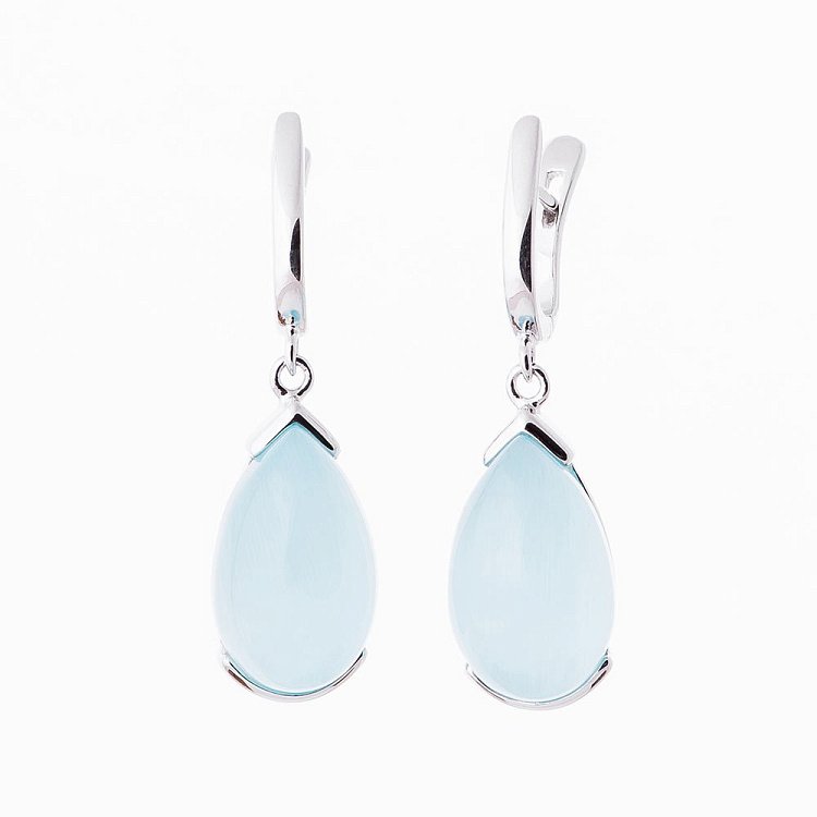 Срібні сережки з вставкою котяче око 122039 від ювелірного магазину Онікс