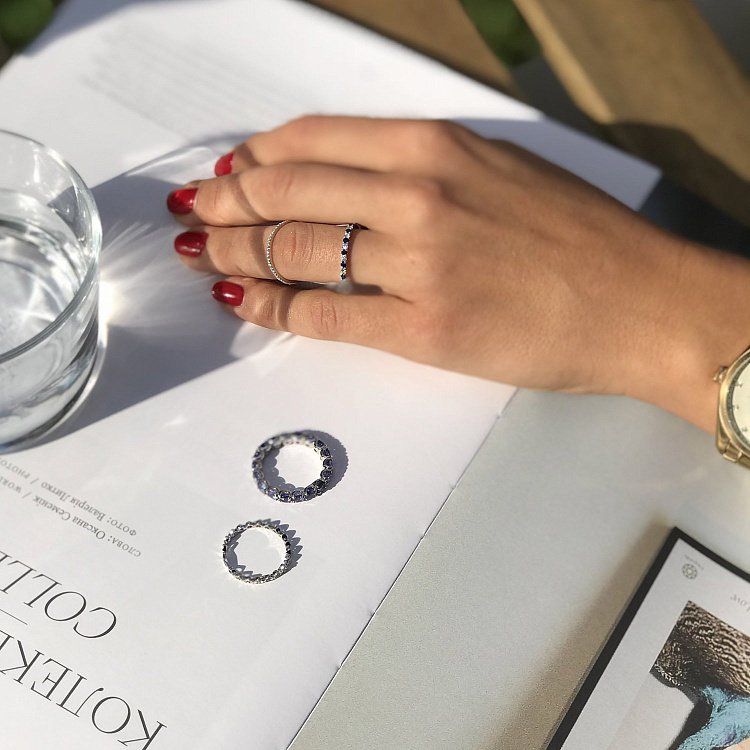 Золотое кольцо с бриллиантами и сапфирами кб0288ai от ювелирного магазина Оникс - 4