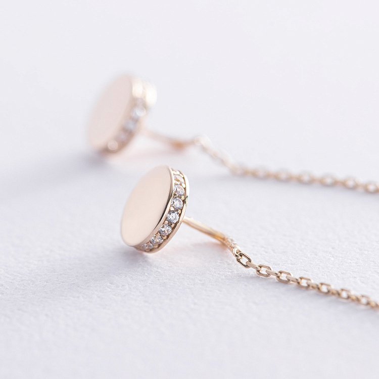 Золотые серьги - протяжки с фианитами с08383 от ювелирного магазина Оникс - 2