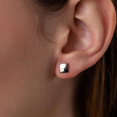 Серьги - пусеты "Квадратики" в белом золоте с05487 №7