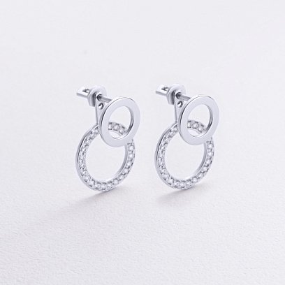 Сережки - джекети "Sophia" у білому золоті (фіаніти) с09094 №2