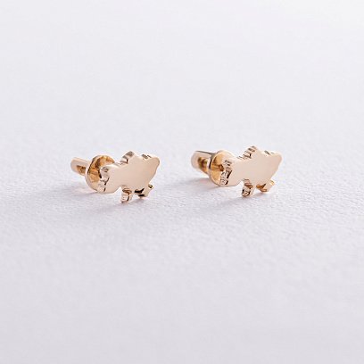 Серьги - пусеты "Карта Украины" в желтом золоте с07976 №3