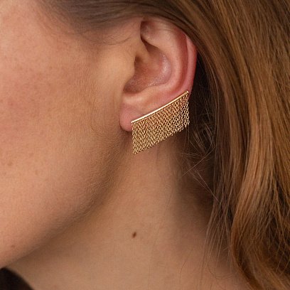 Сережки - клаймбери "Камілла" з ланцюжками (жовте золото) с08184 №2