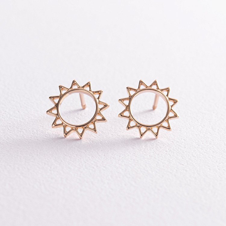 Золотые серьги - пусеты "Солнце" с07856 от ювелирного магазина Оникс - 1