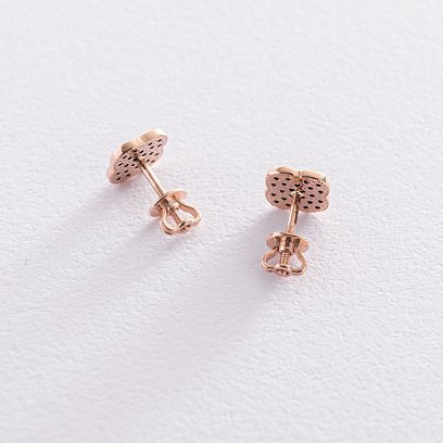 Золоті сережки-пусети "Конюшина" (чорні фіаніти) с07328 №3