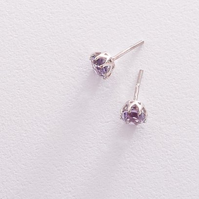 Золоті сережки-пусети з аметистом с06406 №5