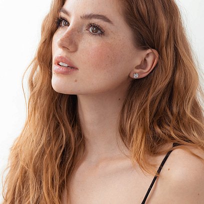 Золотые серьги - пусеты "Клевер" с бриллиантами 311971121 №4