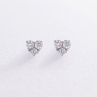 Золотые серьги - пусеты "Сердечки" с бриллиантами сб0463ca