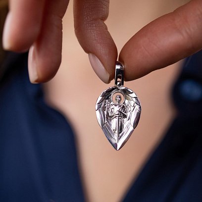 Кулон "Ангел Хранитель" в белом золоте 129481121 №4