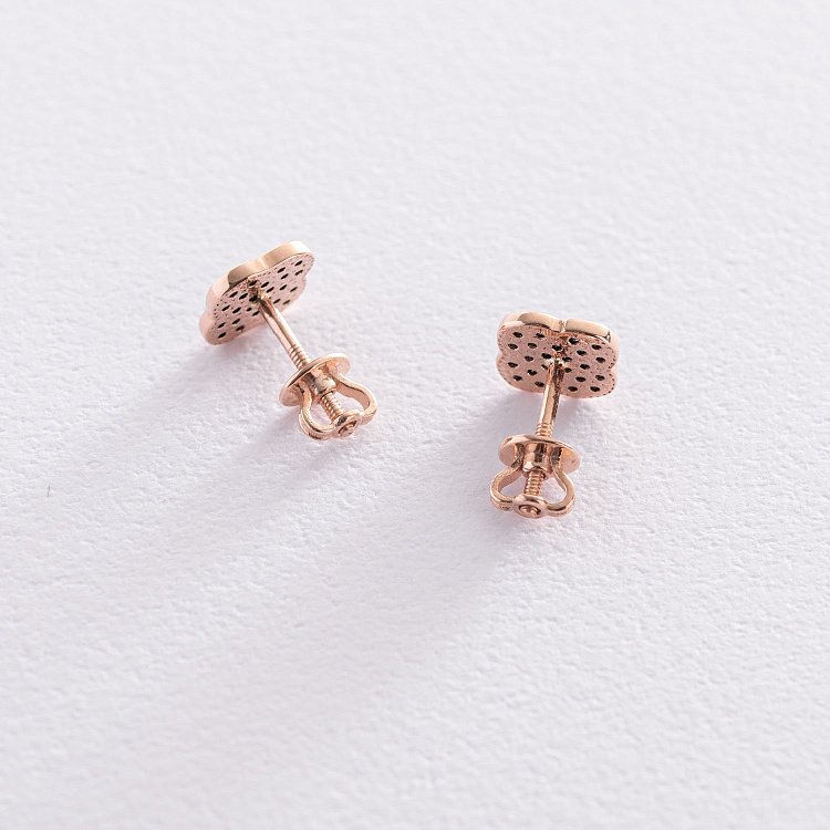 Золоті сережки-пусети "Конюшина" (чорні фіаніти) с07328 від ювелірного магазину Онікс - 2