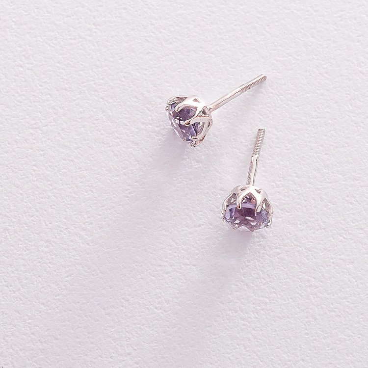 Золоті сережки-пусети з аметистом с06406 від ювелірного магазину Онікс - 4