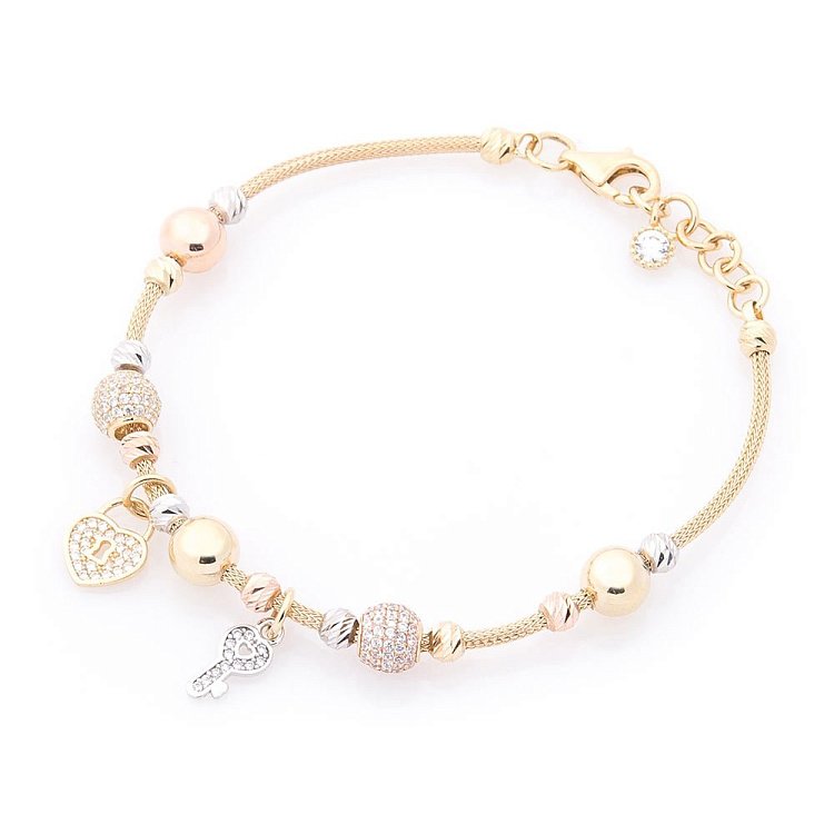 Золотий браслет "Сердечко з ключиком" (фіаніт) б04010 від ювелірного магазину Онікс