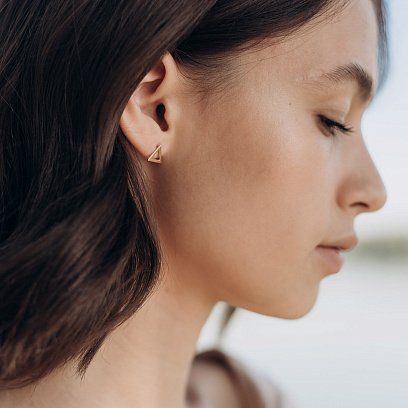 Золотые серьги-пусеты "Треугольники" с06312 №8