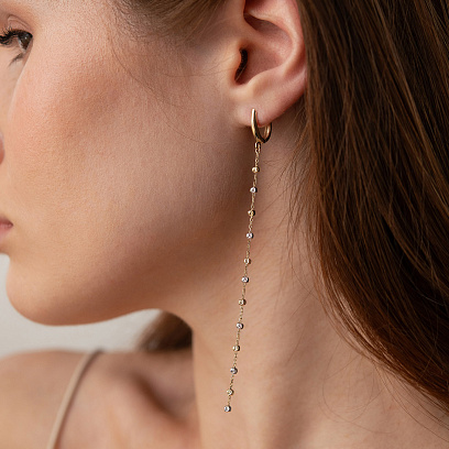 Сережки "Кульки на ланцюжку" (жовте, біле золото) с09374