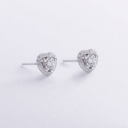 Золоті сережки - пусети "Сердечки" з діамантами сб0490cha №3