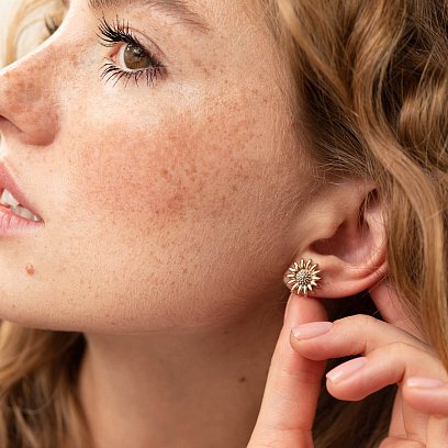 Сережки - пусети "Соняшники" у червоному золоті с08034 №5