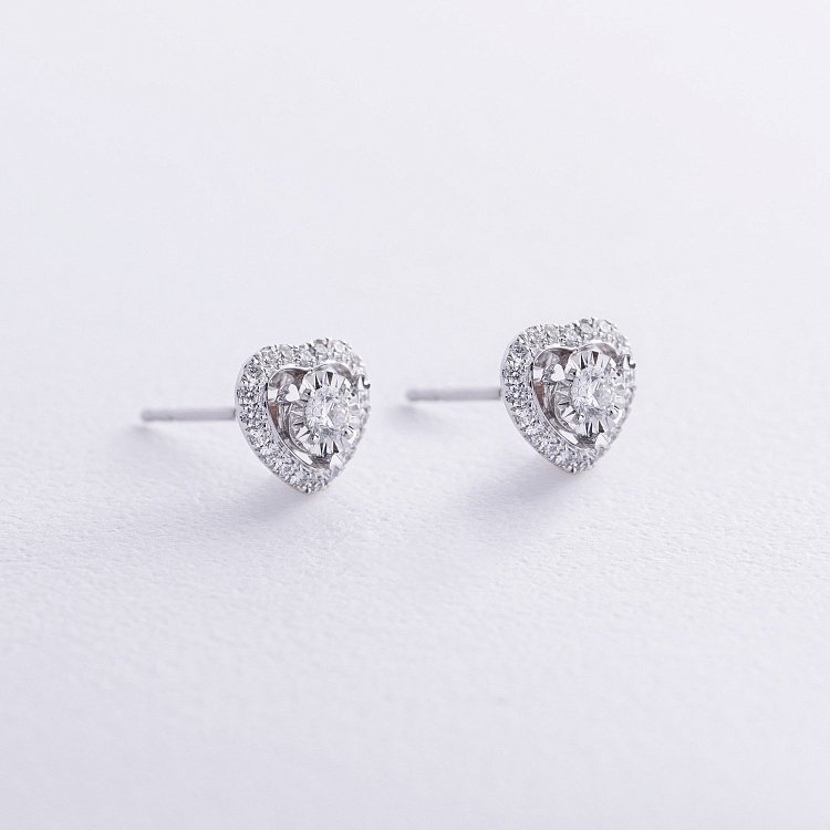 Золоті сережки - пусети "Сердечки" з діамантами сб0490cha від ювелірного магазину Онікс - 2