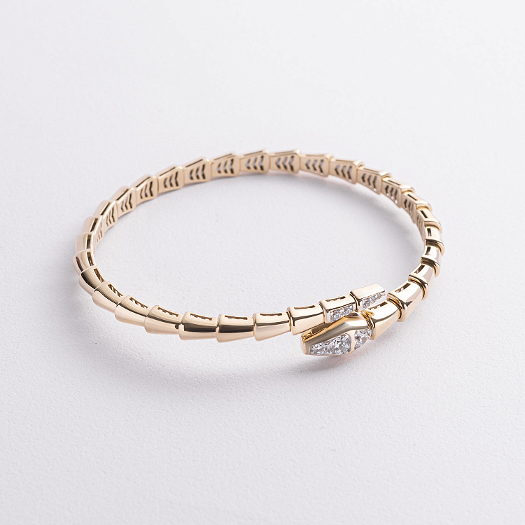 Жорсткий браслет "Змія" у жовтому золоті (фіаніти) б05751 від ювелірного магазину Онікс - 2