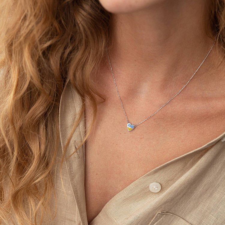 Кольє "З Україною в серці" у білому золоті (блакитна та жовта емаль) кол02306 від ювелірного магазину Онікс - 3