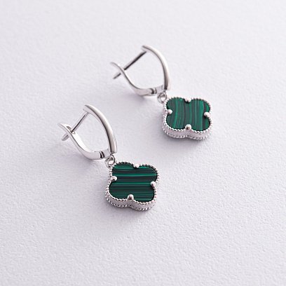Срібні сережки "Конюшина" (малахіт) 122840