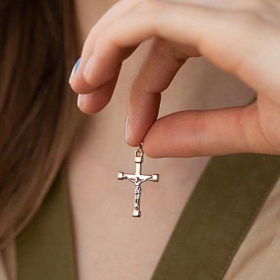 Золотой крестик с распятием п03673 №4