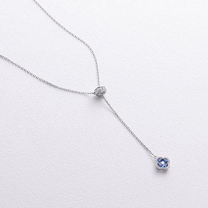 Золоте кольє - краватка "Конюшина" з діамантами і сапфірами колб0148mi