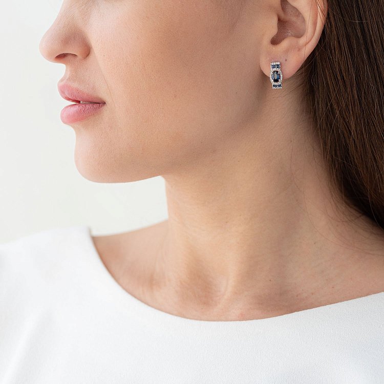 Золоті сережки (сапфір, діамант) сб0198he від ювелірного магазину Онікс - 1