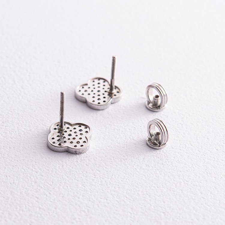 Серебряные серьги - пусеты "Клевер" (голубые и желтые камни) 544 от ювелирного магазина Оникс - 4