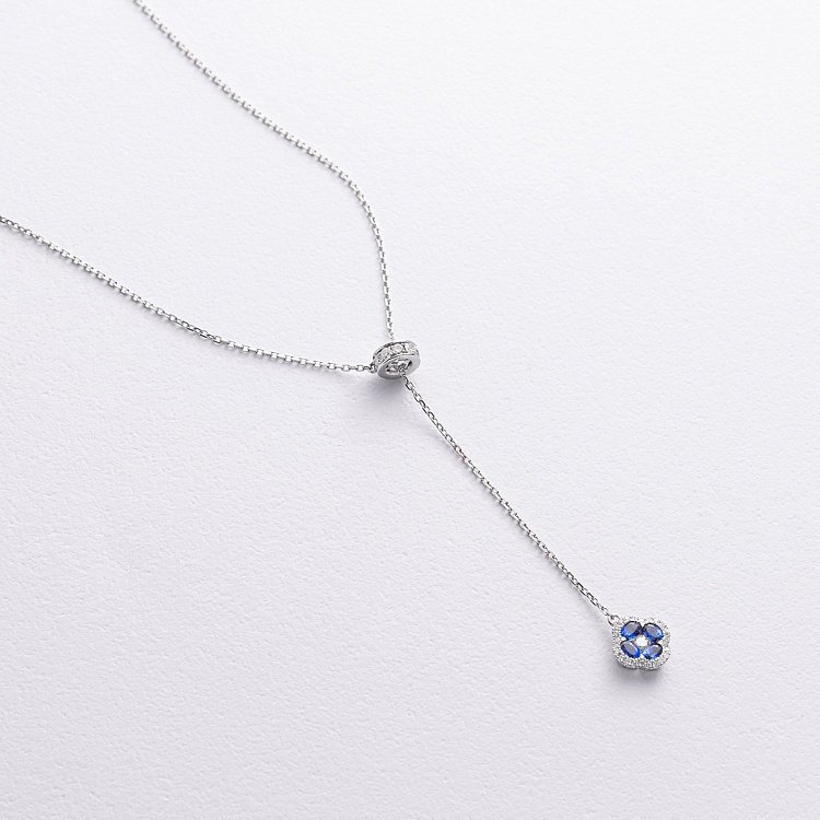 Золоте кольє - краватка "Конюшина" з діамантами і сапфірами колб0148mi від ювелірного магазину Онікс