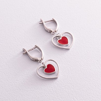 Серебряные серьги "Сердечки" с эмалью 122220 №3