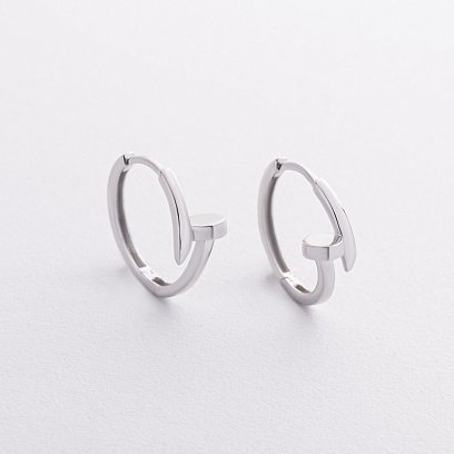 Серьги - кольца "Гвоздь" в белом золоте с08397