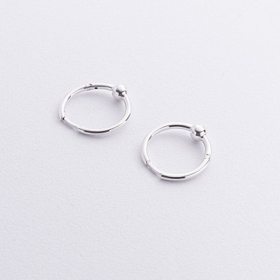 Серебряные серьги - кольца "Шарики" 123389 №4