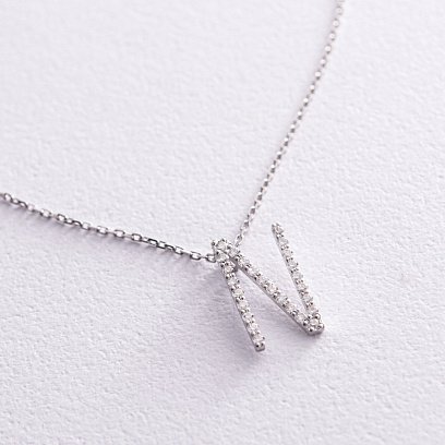 Золоте кольє з літерою "N" з діамантами 133631121 №5