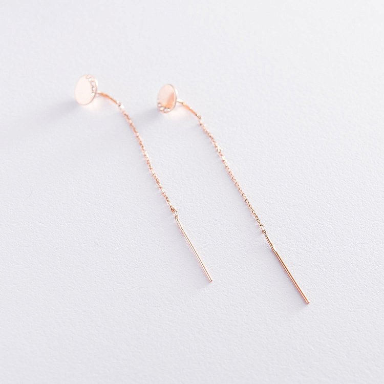 Серьги-протяжки в красном золоте (фианиты) с06728 от ювелирного магазина Оникс - 1