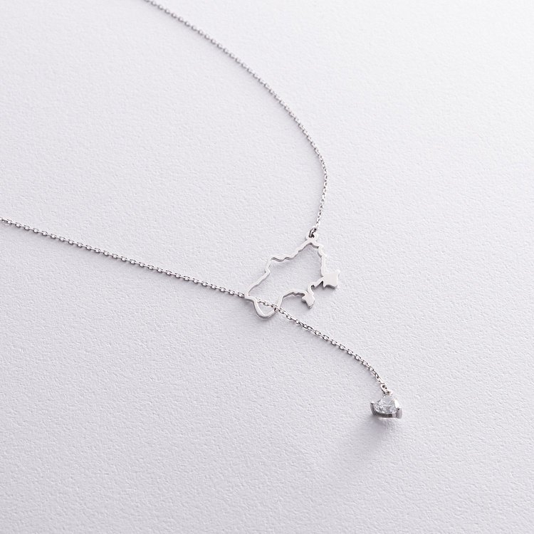Золотое колье - галстук "Карта Украины" (куб. цирконий Swarovski в форме сердца) ﻿4050б от ювелирного магазина Оникс - 2