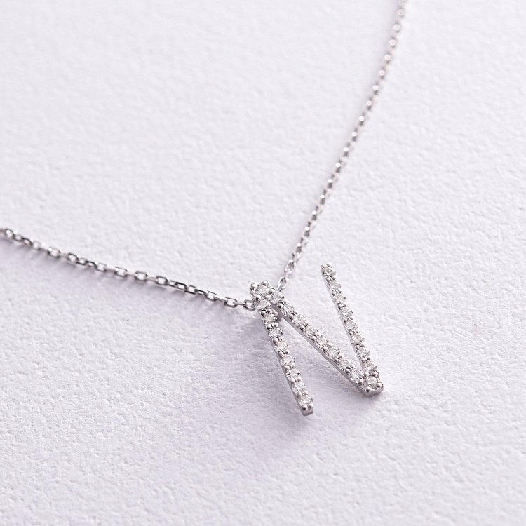 Золоте кольє з літерою "N" з діамантами 133631121 від ювелірного магазину Онікс - 4