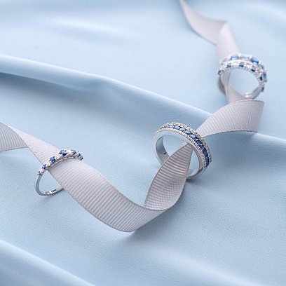 Золотое кольцо (синий сапфир, бриллиант) кб0248sth №4