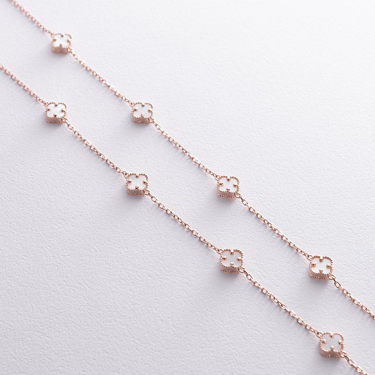 Кольє "Конюшина" з перламутром mini (червоне золото) кол02425 від ювелірного магазину Онікс