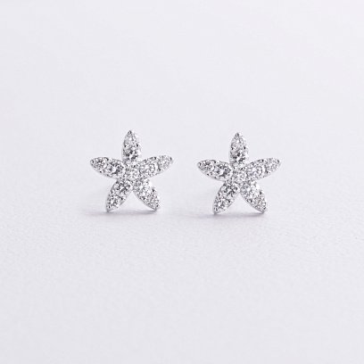 Серьги - пусеты "Цветочки" с бриллиантами (белое золото) 339651121 №5