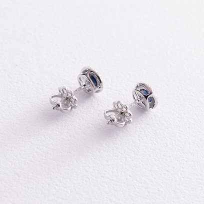 Золотые серьги - пусеты "Мира" с сапфирами и бриллиантами 23157 №4