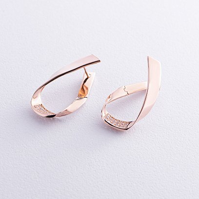 Золоті сережки на англійській застібці (фіаніти) с07098 №4