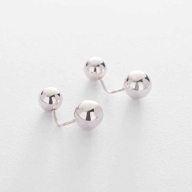 Серебряные сережки шарики без камней 121313 от ювелирного магазина Оникс - 2