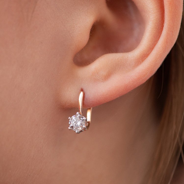 ﻿Золоті дитячі сережки з фіанітами с09249 від ювелірного магазину Онікс - 1