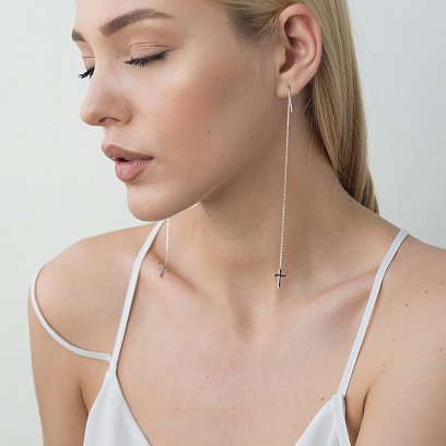 Золоті сережки - протяжки "Хрестики"  с05242 №3