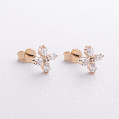 Сережки - пусети "Квіточки" в жовтому золоті (діаманти) сб0705sm №3