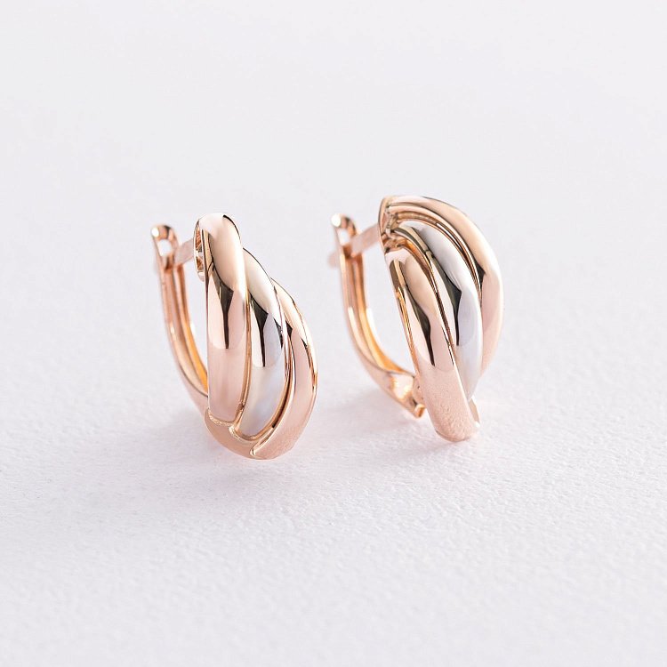 Серьги "Ассоль" из красного и белого золота с05106 от ювелирного магазина Оникс