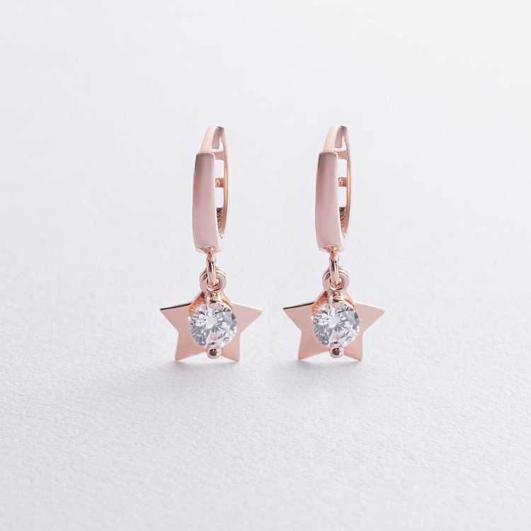 Золотые серьги "Звездочки" с фианитами с08911 от ювелирного магазина Оникс