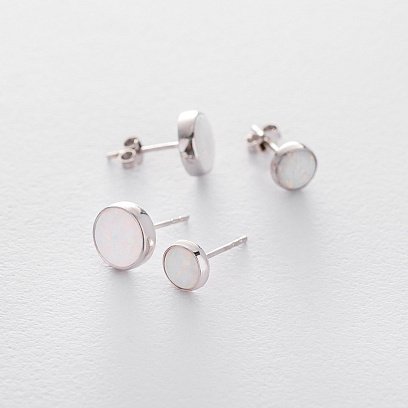 Золоті сережки-пусети "Сяйво" (синт. опал) 5 мм с05476 №3