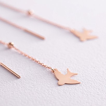 Сережки - протяжки "Ластівки" у червоному золоті с08049 №3