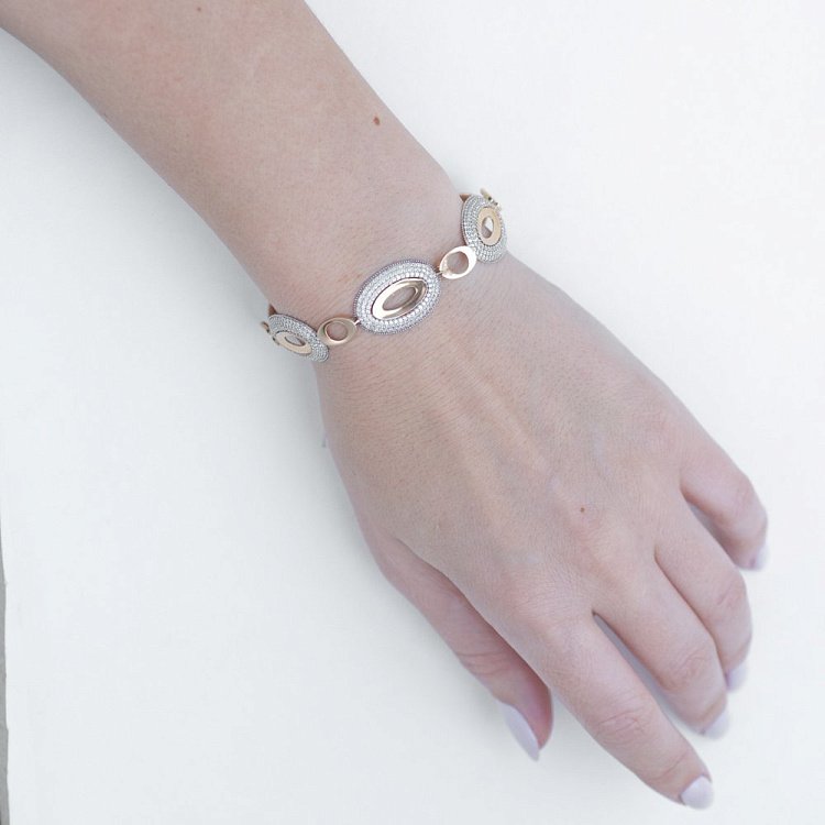 Золотий масивний браслет з фіанітами б01181 від ювелірного магазину Онікс - 3